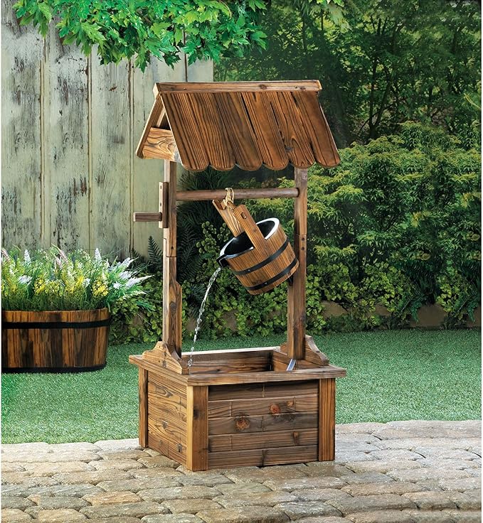 Wishing Well Water Fountains for Outside Patio Yard Decorative Wood Patio Outdoor Fountain with Adjustable Flow Submersible Electric Pump