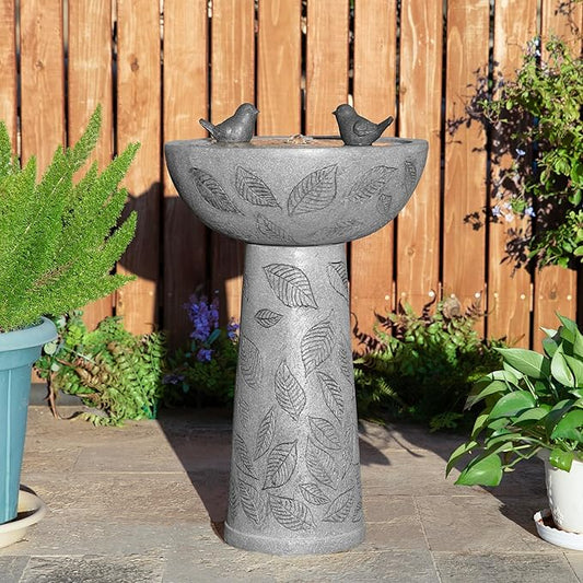 Glitzhome Outdoor Water Fountain with Lights & Pump, Bird Bath Fountain with Birds, 27.5" H Polyresin Floor Waterfall Fountains Water Feature for Garden, Yard, Patio, Home Decor