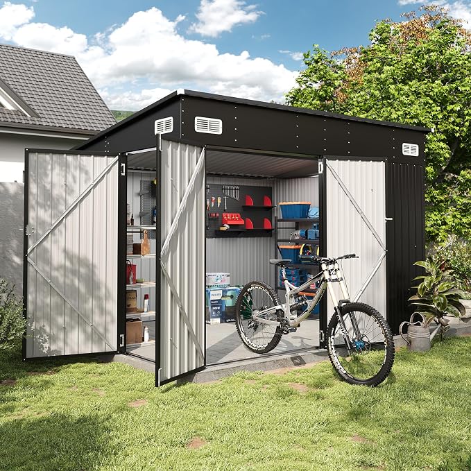 Aoxun 9.4' x 7.3' Shed 360 CU.FT Outdoor Waterproof Storage Shed with Triple Lockable Door Garden Metal Tool Shed for Outside by Aoxun