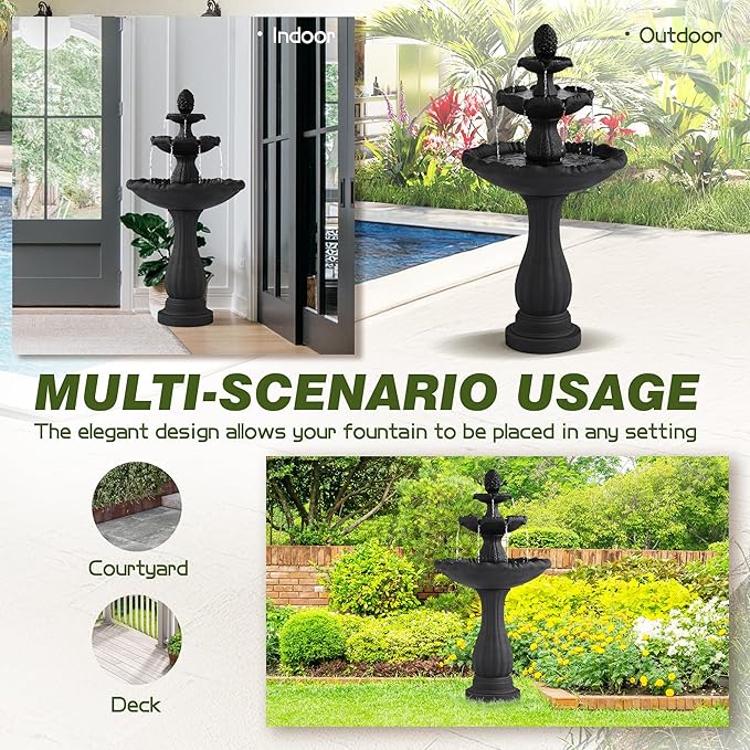 Italian Outdoor Water Fountains - 47.4'H Garden Fountains and Waterfalls Outside, Large Cascading Indoor Floor-Standing Resin Bubbler Fountain Features W/Pump for Patio and Yard Decor (Black)