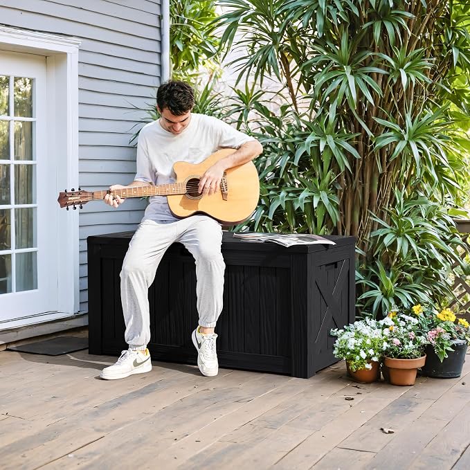 Greesum 120 Gallon Deck Box, Resin Outdoor Storage Container for Patio Furniture, Garden Tools, Pool Accessories, Weatherproof, Lockable, Black - Image 3