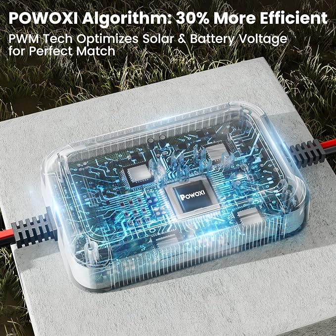POWOXI-Upgraded-20W-Solar-Battery-Charger-Maintainer, External Smart 3-Stages PWM Charge Controller, 12V Solar Panel Trickle Charging Kit for Car, Marine, Motorcycle, RV, etc - Image 4