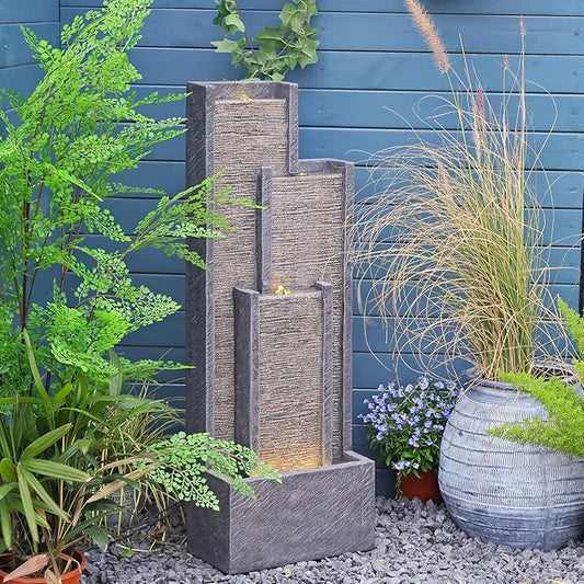 Indoor Water Fountain 39.3” H Modern Cascading Floor - Standing Fountan Contemporary Curves Watefalls for Porch, Office, House, Garden, Patio