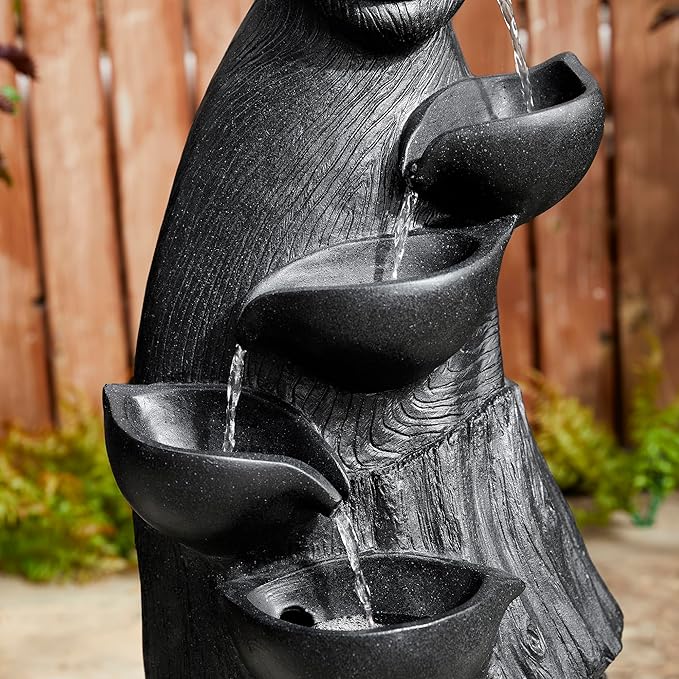 Glitzhome 39.75" H Modern Abstract Women Sculpture Outdoor Water Fountain, 5 Tier Woman Statue Waterfall Fountain with LED Lights and Pump for Porch Deck Garden Patio Backyard