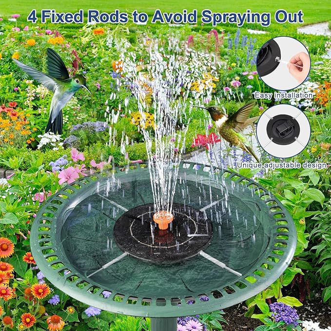 3.5W Solar Fountain, Upgrade Solar Water Fountain Pump Outdoor,Solar Bird Bath Fountains with 4 Fixed Rods & 8 Orange Nozzles for Bird Bath, Garden, Pond, Pool