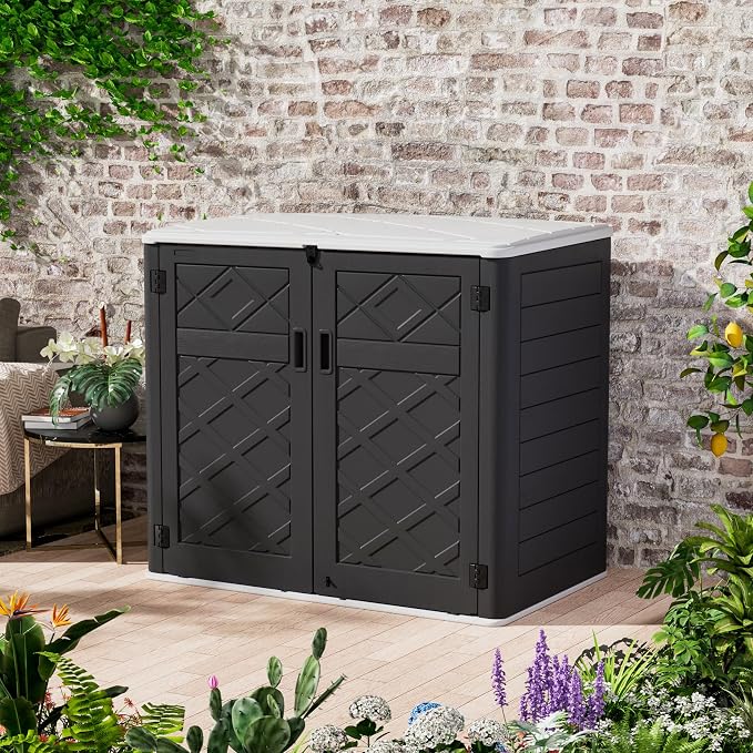 Mrosaa Resin Outdoor Storage Shed, 38 cu.ft Outdoor Storage Box Waterproof for Garden Tools, Patio Furniture, Trash Cans, Garage Storage, Lockable (Black) - Image 2