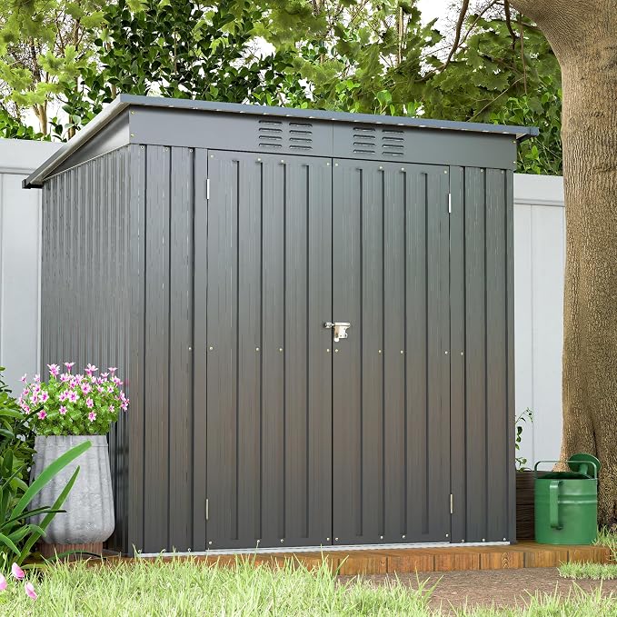 YOPTO 6x4 FT Outdoor Storage Shed,Metal Heavy-Duty Tool Shed with Hinged Door and Padlock,Waterproof Garden Shed W/Vents,All Weather,Foldable House for Garden Backyard,Lawn,Black - Image 4