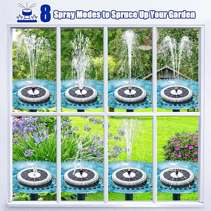 SZMP Solar Fountain, Upgrade 4W Solar Bird Bath Pump with 4000mAh Battery, Color LED Lights, Outdoor Solar Powered Water Fountain Pump with 7 Nozzles and 4 Fixers for Garden (Multi-Color)