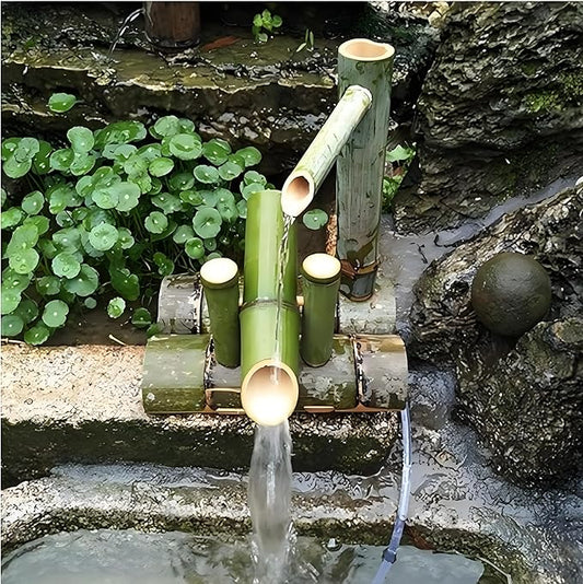 Powered Bamboo Water Fountain, Fountain Japanese Garden Waterfall Nozzle Outdoor 100% Handmade, Decor，