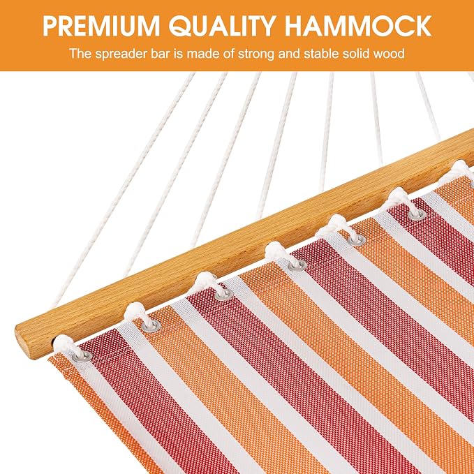 Lazy Daze Hammocks Quick Dry Hammock with Spreader Bar Textliene Fabric Double 2 Person Hammock with Chains Outdoor Patio Poolside Backyard Beach 450 lbs Capacity, Red Stripes - Image 3