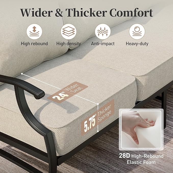 Patio Furniture Set, Modern Metal Outdoor Patio Furniture, 3 Seater Sofa, 2 Rocking Chairs, 2 Ottomans, Coffee Table and 5.75" Extra Thick Cushion, Patio Conversation Set for Backyard