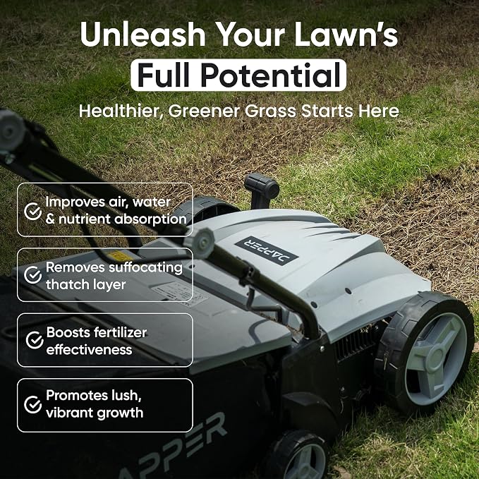 13-Inch 2-in-1 Electric Dethatcher and Scarifier Lawn Dethatcher with 8-Gallon Removable Thatch Collection Bag, 4-Position Depth Adjustment, 12 Amp, Quick-Fold, Keeps Lawn Healthy - Image 6