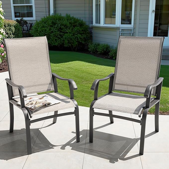 NUU GARDEN Patio Dining Chairs Set of 4, All Weather Textilene Patio Chairs,Powder-Coated Metal Frame Outdoor Patio Bistro Dining Chairs for Lawn Garden Backyard, Beige - Image 9