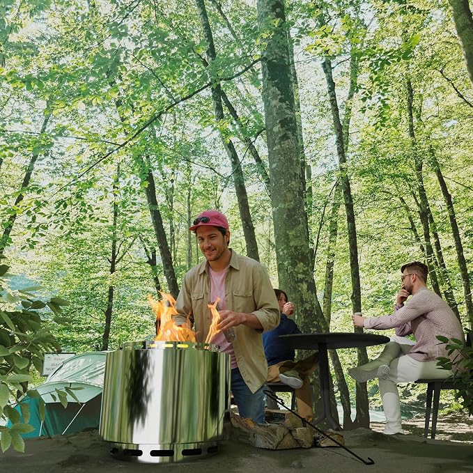 19 Inch Smokeless Fire Pit, Portable Outdoor Stainless Steel Fire Pit for Patio Backyard Garden Camping, Smokeless Technology - Image 7