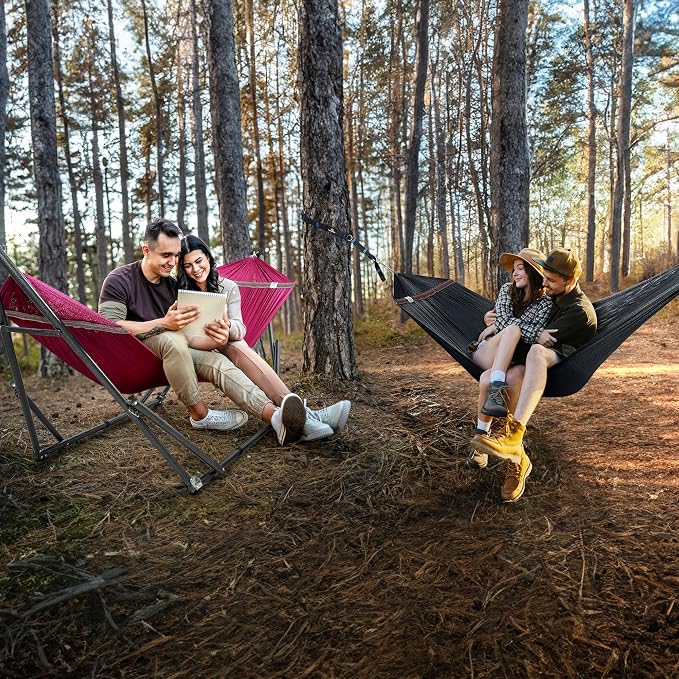 Tranquillo Combo x2 Hammocks with Stand for Outside & Tree Straps, Heavy Duty Hammock with Stand 600lbs for Indoor Outdoor Patio Backyard, x2 Hammocks for 2 Person (Combo - Red, Medium) - Image 4