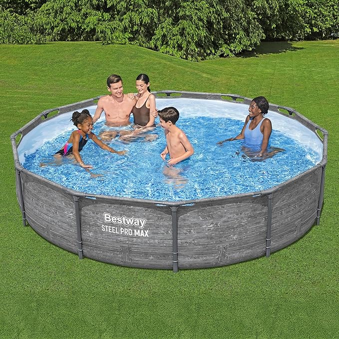 Bestway Steel Pro MAX 12' x 30" Above Ground Pool, Round Metal Frame Outdoor Swimming Pool Set with Filter Pump, Stacked Stone Print - Image 2