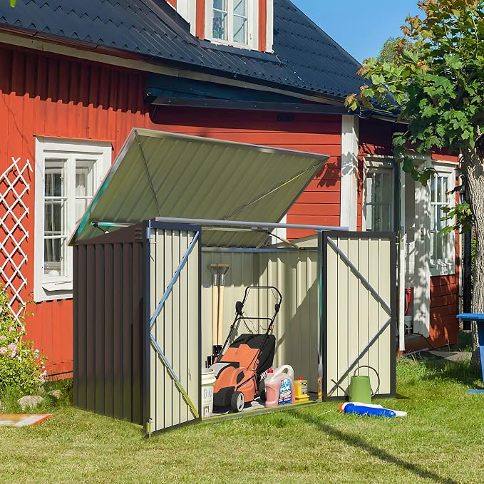 Greesum 5.8x3.3 FT Outdoor Storage Shed Metal Garbage Shed with Lid Chain Hydraulic Gas Rod for Lawn Tools, Bikes, Toys,Garbage Bin,Black - Image 3