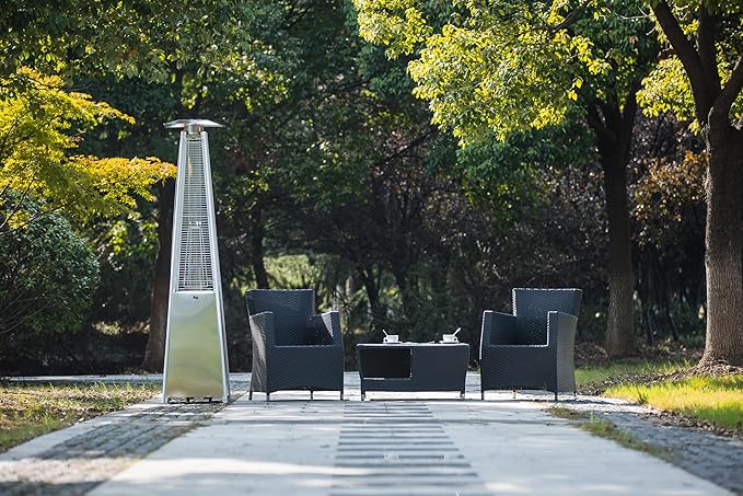 BTExpert 48000 BTU Stainless Steel Pyramid Patio Heater for Outdoor Double Layer Triple Protection System Quartz Glass Tube Propane Heater for Home & Commerical