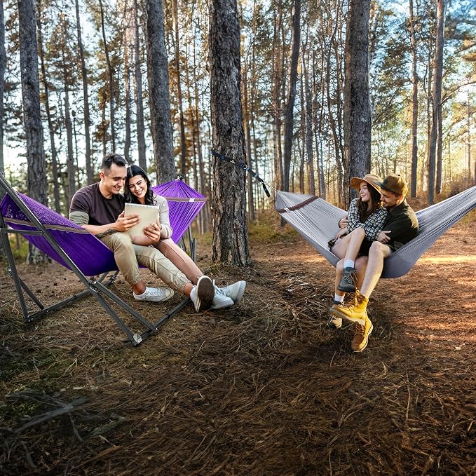 Tranquillo Combo x2 Hammocks with Stand for Outside & Tree Straps, Heavy Duty Hammock with Stand 600lbs for Indoor Outdoor Patio Backyard, x2 Hammocks for 2 Person (Combo - Purple, Medium) - Image 4