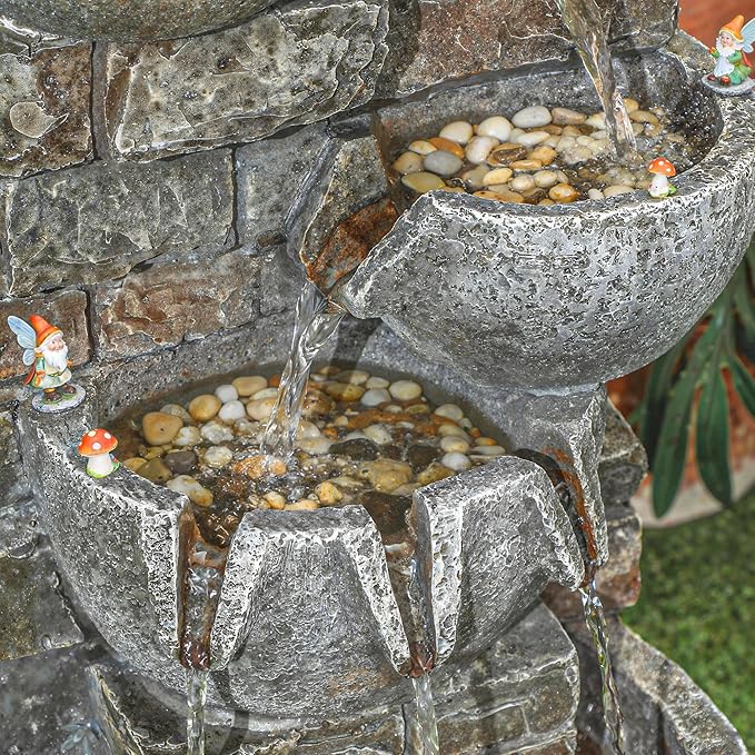 Outsunny 31.5" Tall 5 Tiers Outdoor Water Fountain, Waterfall Fountain with Warm LED Lights, Outdoor Cascading Water Feature for Garden Patio Backyard Porch Home Decor, Stone Gray