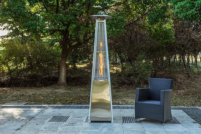 BTExpert 48000 BTU Stainless Steel Pyramid Patio Heater for Outdoor Double Layer Triple Protection System Quartz Glass Tube Propane Heater for Home & Commerical