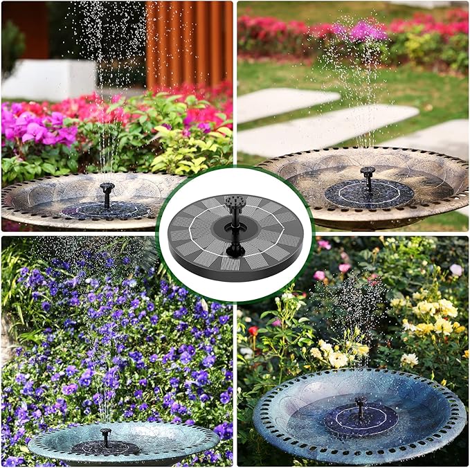 AISITIN 3.5W Solar Bird Bath Fountain Pump, Solar Fountain Pump for Bird Bath with 6 Nozzles, Solar Powered Water Fountain Pump for Garden, Ponds, Pool, Fish Tank, Aquarium and Outdoor, Black
