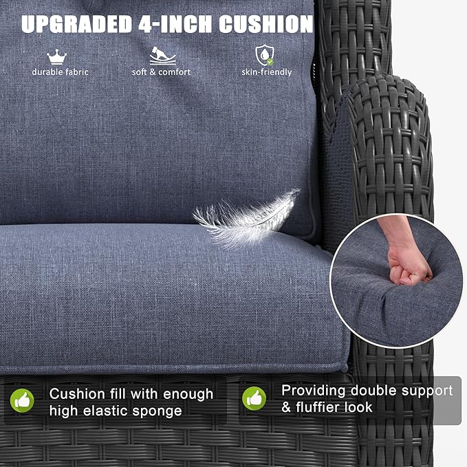 LayinSun 7 Pieces Outdoor Patio Furniture Set, Rattan Wicker Sectional Swivel Rocker Chairs Sets with Ottomans, Swivel Glider Chairs and Coffee Table