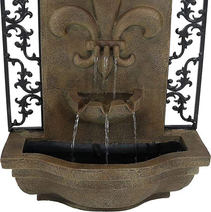 Sunnydaze 33" Outdoor Wall Water Fountain with Pump - Florentine Stone - French Lily - Electric