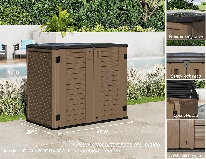 ZZM 4x2.5 FT Outdoor Storage Shed, Resin Waterproof Storage Cabinet for Garden Tools with Lockable Lid,Latch (Coffee) - Image 4