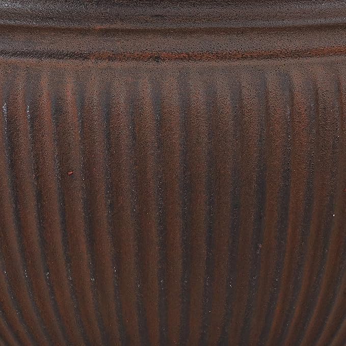 Sunnydaze Elizabeth 15" Double-Walled Polyresin Outdoor Ribbed Urn Planter - UV-Resistant Rust Finish