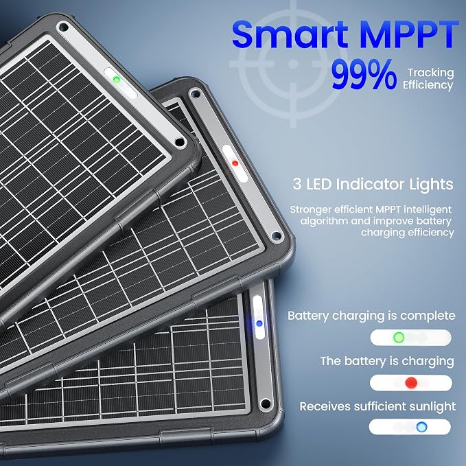 POWOXI 12V Solar Car Battery Charger: 15W Solar Trickle Charger Maintainer with MPPT Controller for Car - RV Boat Marine Motorcycle - Solar Panel Kit for Automotive Trailer Truck Snowmobile Tractor - Image 5