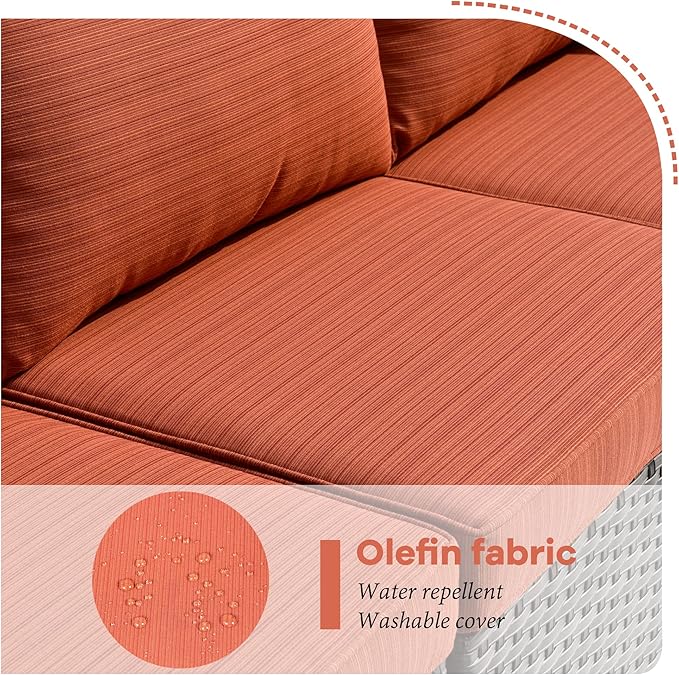 HOOOWOOO 8 Piece Patio Sectional Furniture Set with Swivel Rocking Chairs,Modern Wicker Outdoor Conversation Sofa Sets,Weather Resistant Modular L Shaped Outside Couch Set(Orange Red)