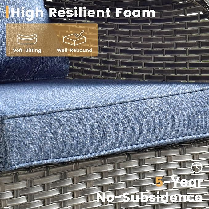 HOOOWOOO Patio Furniture Set,7 Piece Outdoor Furniture,Wicker Patio Conversation Couch Chairs Ottoman Set,Denim Blue