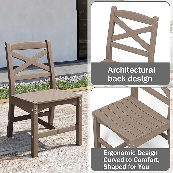 Outdoor Dining Set, HDPE 9-Piece Patio Table and Chairs Set, All-Weather Outdoor Dining Table Set for 8 with Umbrella Hole, Durable Patio Furniture Set with Chairs,White Brown - Image 4