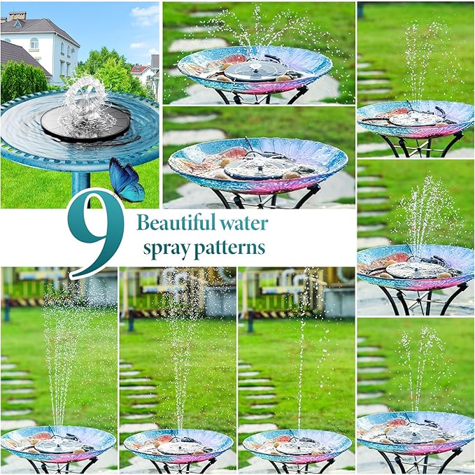 AISITIN 3.5W Solar Fountain Pump Upgraded 2026, DIY Solar Bird Bath Fountain Kit & Built-in 1200mAh Battery & Windmill 9 Nozzles & 3 Fixed Bracket for Bird Bath, Garden, Pond, Courtyard and Outdoor