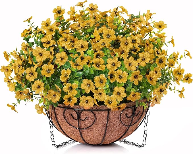 HyeFlora Artificial Fake Fall Hanging Mums Plants Flowers Basket for Outdoor, Autumn Faux Silk Yellow Daisy in Hang Planter Look Real UV Resistant for Porch Home Patio Balcony Yard Decor - Image 6
