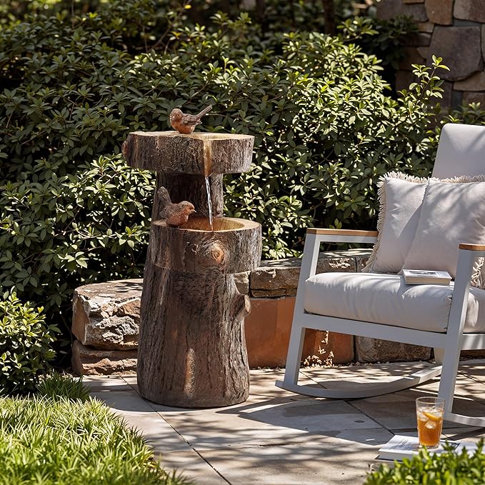 22.4" Tall Outdoor Water Fountain, 2 Tier Cascading Bowls and Stacked Water Fountain with LED Lights, for Yard Décor, Backyard, Patio and Deck (22.4'')