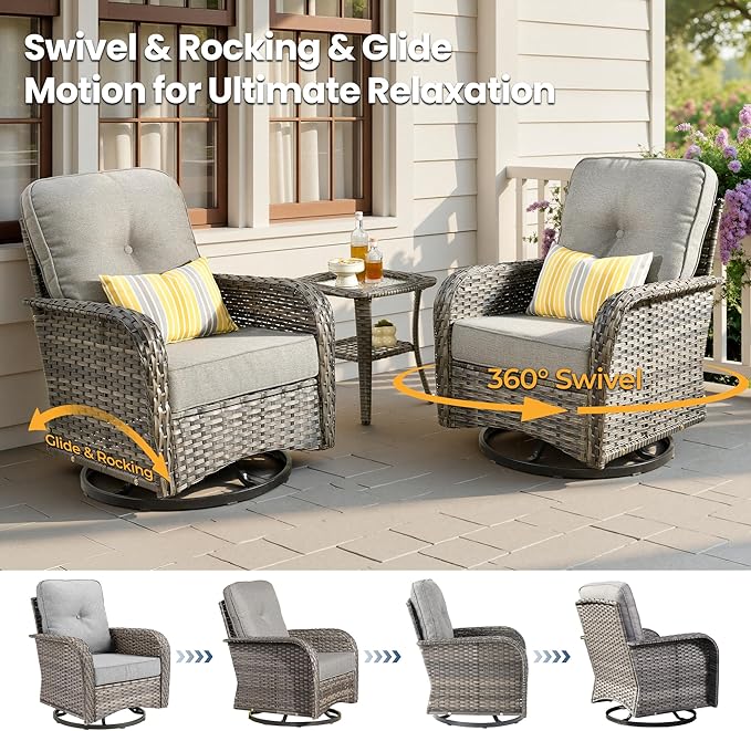 Weaxty 7 Pieces Patio Furniture Set,Wicker Outdoor Swivel Rocking Chairs,Rattan Loveseat Couch,Coffee Table,Patio Sofa Conversation Sets for Deck Backyard Porch Poolside, Dark Gray