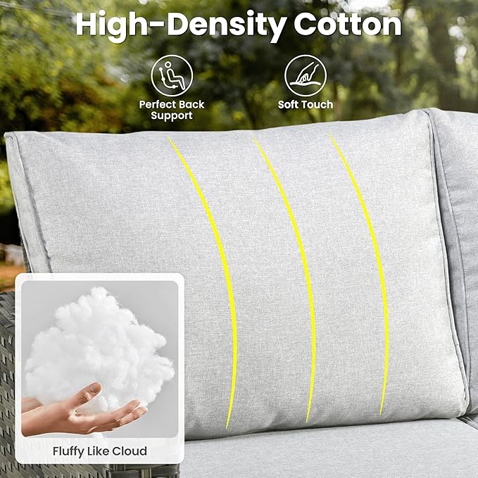ovios Patio Furniture Set, 7 Pieces Outdoor Wicker Sofa Couch with 4 Chairs, Ottomans and Comfy Cushions, All Weather High Back Rattan Conversation Set, Grey
