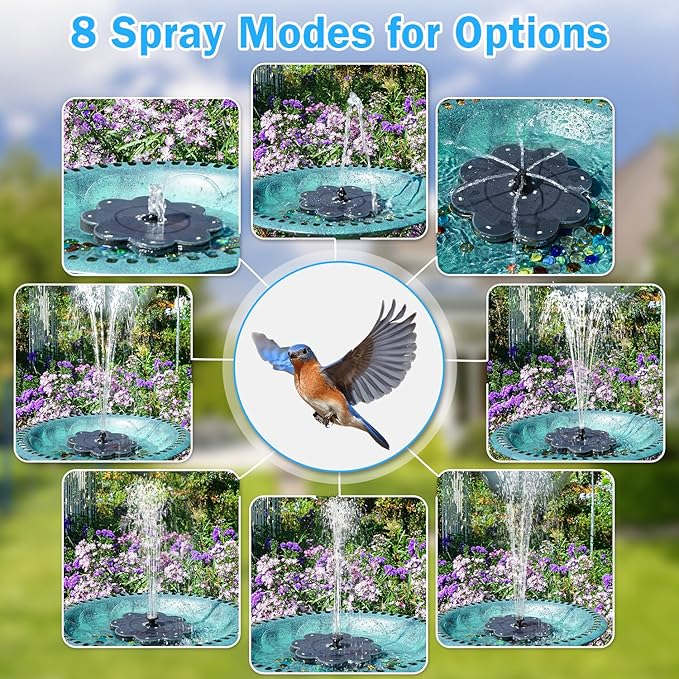 Solar Fountain, 2026 Upgraded 3.5W Flower Design Solar Water Fountain for Bird Bath with 2-Row LED Lights, 2000mAh Battery, 7 Nozzles for Garden, Pond, Pool, Patio Hummingbird Feeder