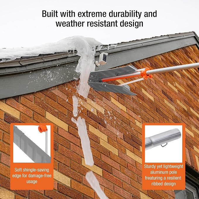 EZ Smart Snow Roof Rake w 16ft Pole, Easy Snow Removal from Roof, Prevents Ice Dams, Quick Assembly, 36 Inches Wide, 21 Foot Reach, Designed in The USA - Image 9