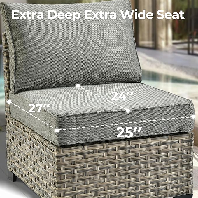 HOOOWOOO Outdoor Sectional Patio Furniture Set with Fire Pit Table,15 Pieces Wicker Conversation Sets L Shaped Couch,Extra Deep Out Door Outside Sofa Furniture with Swivel Chair Ottoman,Charcoal Gray