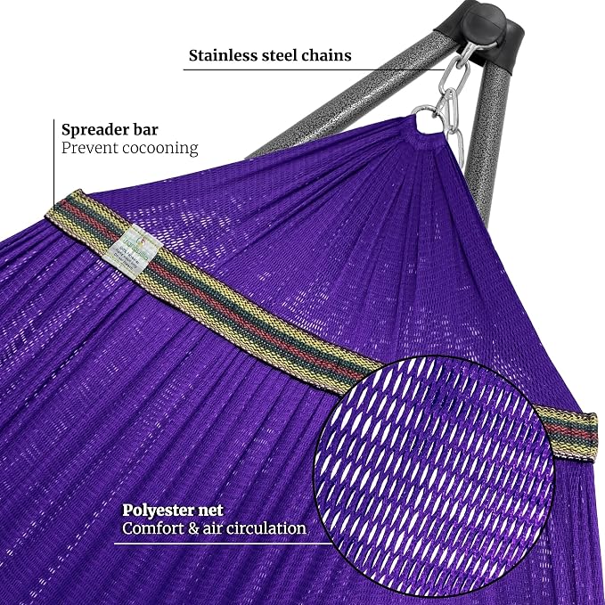 Tranquillo Combo x2 Hammocks with Stand for Outside & Tree Straps, Heavy Duty Hammock with Stand 600lbs for Indoor Outdoor Patio Backyard, x2 Hammocks for 2 Person (Combo - Purple, Medium) - Image 6