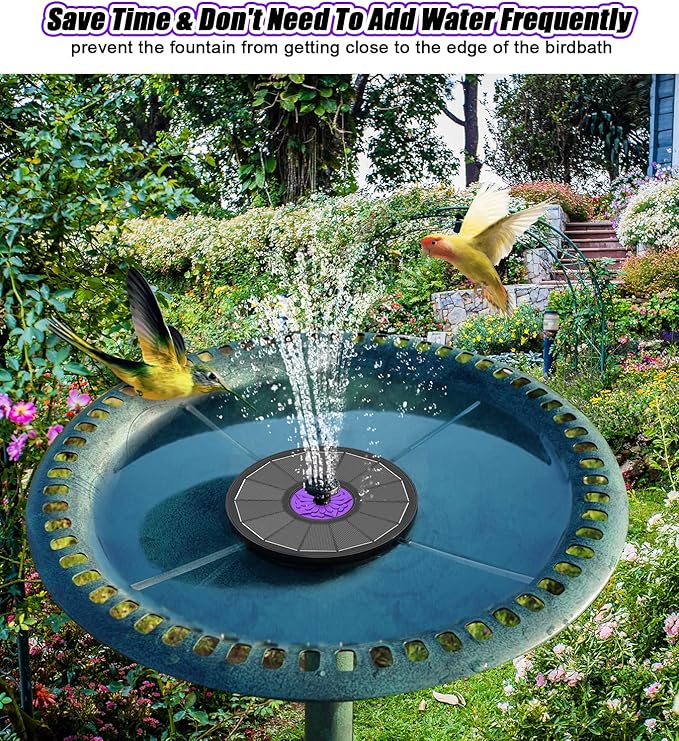 SZMP Solar Fountain 3.5W Bird Bath Fountains with Flower Upgraded Glass Panel, Solar Powered Water Fountain with 7 Nozzle & 4 Fixer, Solar Fountain Pump for Bird Bath, Garden, Pond, Pool (Black)