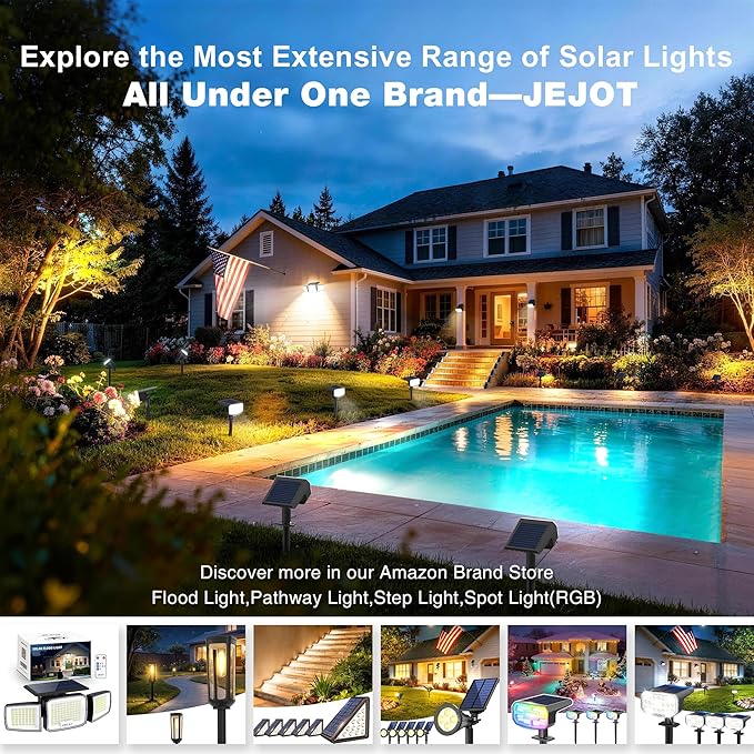 Solar Lights Outdoor Waterproof IP65, Super Bright LED, 6500K 2 Lighting Modes, Solar Powered Yard Garden Solar Spot Lights for Outside Landscape Auto On/Off -4 Pack