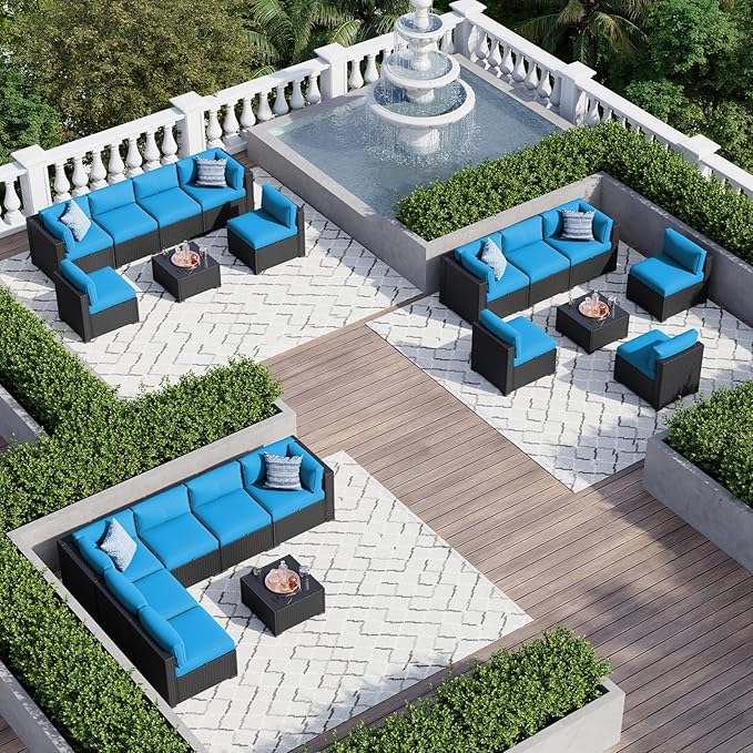 Aoxun 7 Piece Patio Furniture Set, Wicker Rattan Patio Sectional Sofa, Outdoor Furniture Set with Thickened Cushion, Light Gray