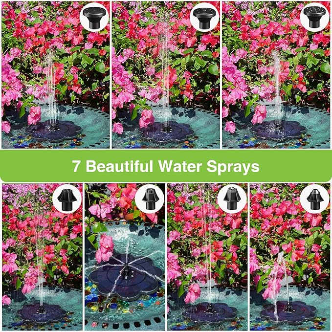 SZMP Solar Fountain 3.5W Bird Bath Fountains with Upgraded Flower, 7 Nozzle & 4 Fixer, Solar Fountain Pump for Bird Bath, Pool, Garden, Pond, Outdoor