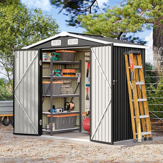 6x4FT Outdoor Storage Shed, Metal Garden Tool Shed with Sloping Roof & Lockable Door for Patio Lawn Backyard (Black, 6x4FT) by Breezestival