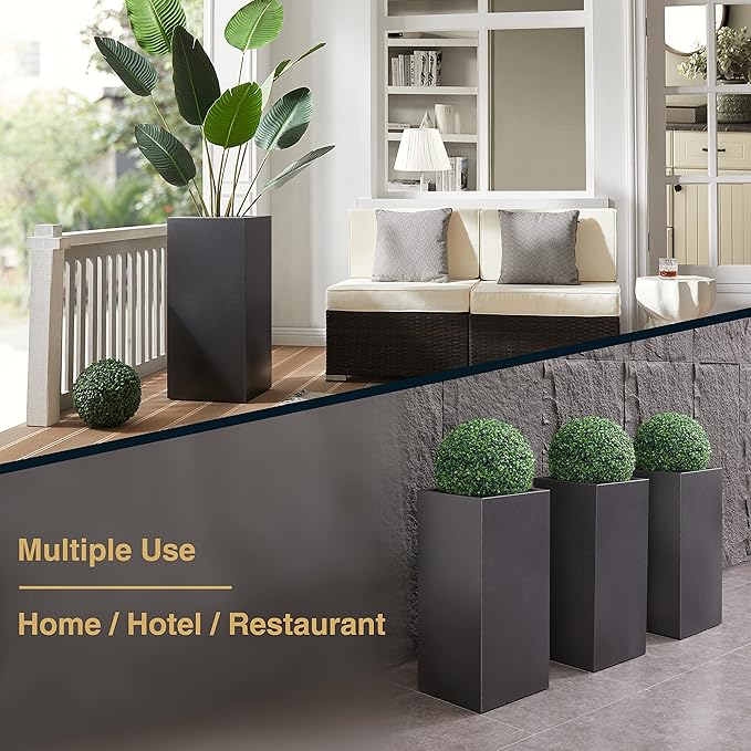 Wallowa Metallic Heavy Tall Outdoor/Indoor Planter Box, Rectangular, 14Lx14Wx30H Inches, ‎25LBS/PC, Dark Gray, No Assembly Required and Seamless, Set of 2