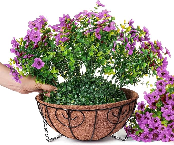 HyeFlora Artificial Fake Hanging Plants Flowers Basket for Outdoor Outside Porch Spring Decoration, Faux Silk Purple Daisy Realistic UV Resistant in Planter for Home Patio Balcony Garden Yard - Image 4
